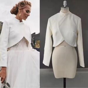 Long Sleeves Satin Wedding Bolero Women Jackets Bridal White Ivory size S
